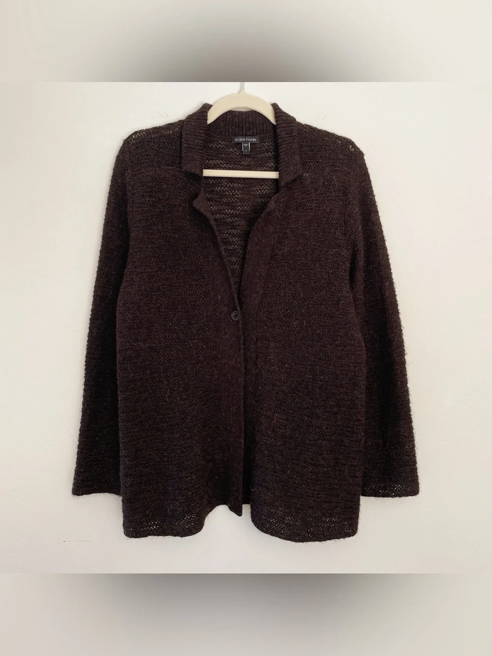 Eileen Fisher 100% Baby Alpaca Wool Knit Cardigan Sweater Womens Large Chocolate - Picture 7 of 11